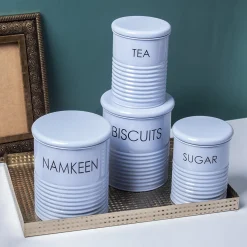 Tea & Sugar Jar (Each 900 Ml) +  Biscuits & Namkeen Jar (Each 1700 Ml) - Light Blue, Set Of 4