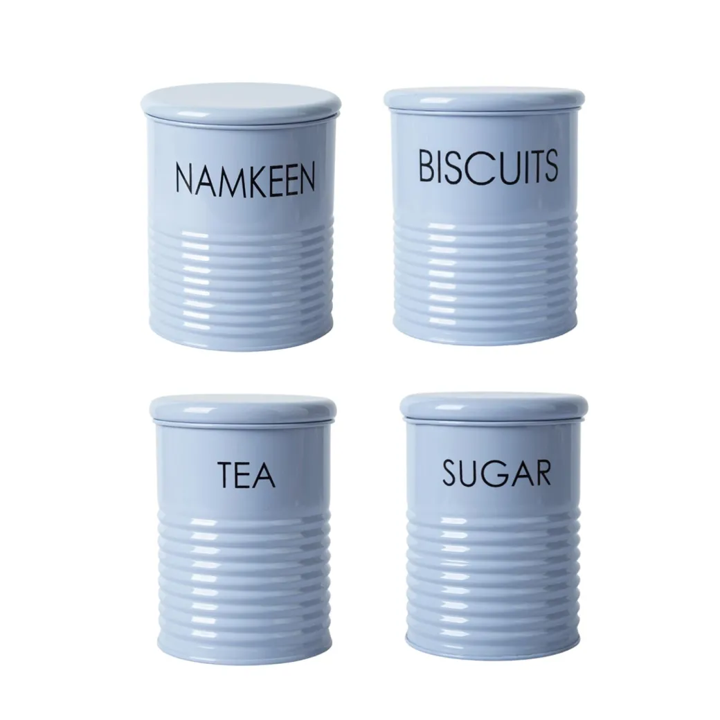 Tea & Sugar Jar (Each 900 Ml) + Biscuits & Namkeen Jar (Each 1700 Ml) - Light Blue, Set Of 4