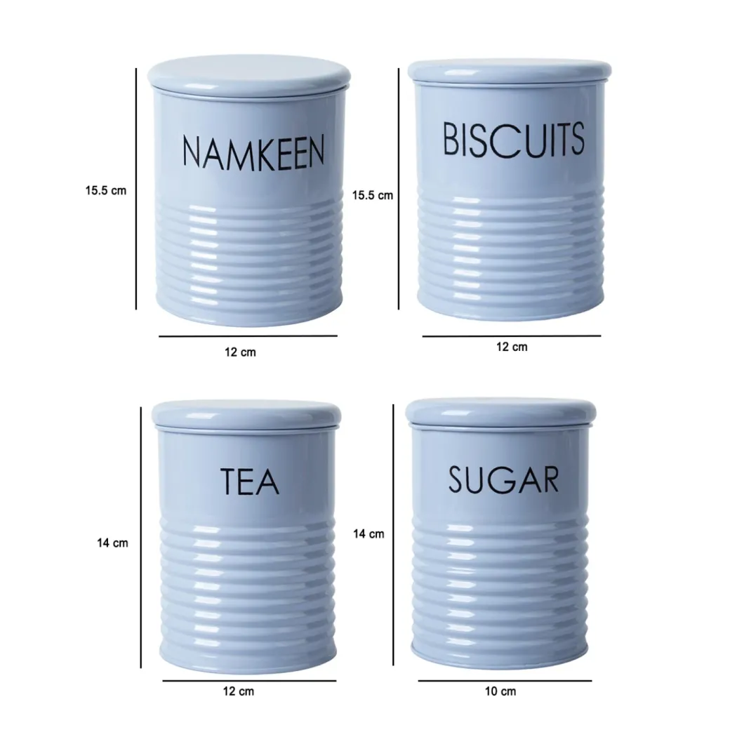 Tea & Sugar Jar (Each 900 Ml) + Biscuits & Namkeen Jar (Each 1700 Ml) - Light Blue, Set Of 4