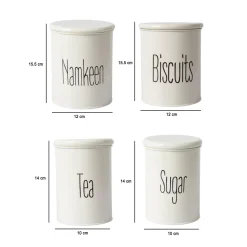 Tea & Sugar Jar (Each 900 Ml) + Biscuits & Namkeen Jar (Each 1700 Ml) - White, Set Of 4