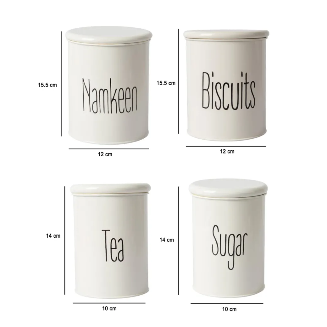 Tea & Sugar Jar (Each 900 Ml) + Biscuits & Namkeen Jar (Each 1700 Ml) - White, Set Of 4