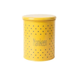 Tea & Sugar Jar (Each 900 Ml) + Cookie & Namkeen Jar (Each 1700 Ml) - Polka Dot Yellow, Set Of 4