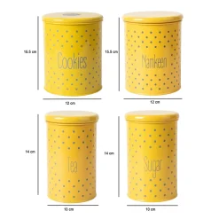 Tea & Sugar Jar (Each 900 Ml) + Cookie & Namkeen Jar (Each 1700 Ml) - Polka Dot Yellow, Set Of 4