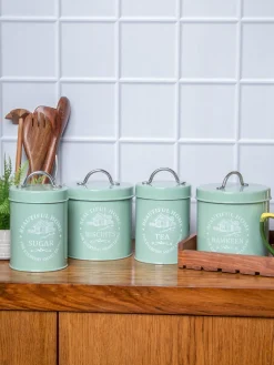 Tea & Sugar Jar (Each 850 Ml) + Biscuits & Namkeen Jar (Each 1300 Ml) - Green, Set Of 4