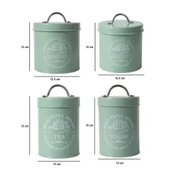 Tea & Sugar Jar (Each 850 Ml) + Biscuits & Namkeen Jar (Each 1300 Ml) - Green, Set Of 4