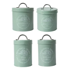Tea & Sugar Jar (Each 850 Ml) + Biscuits & Namkeen Jar (Each 1300 Ml) - Green, Set Of 4