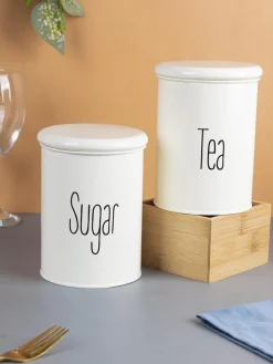 Tea & Sugar Jars - Set Of 2 (White, Each 900 mL)