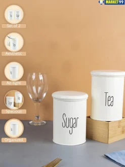 Tea & Sugar Jars - Set Of 2 (White, Each 900 mL)