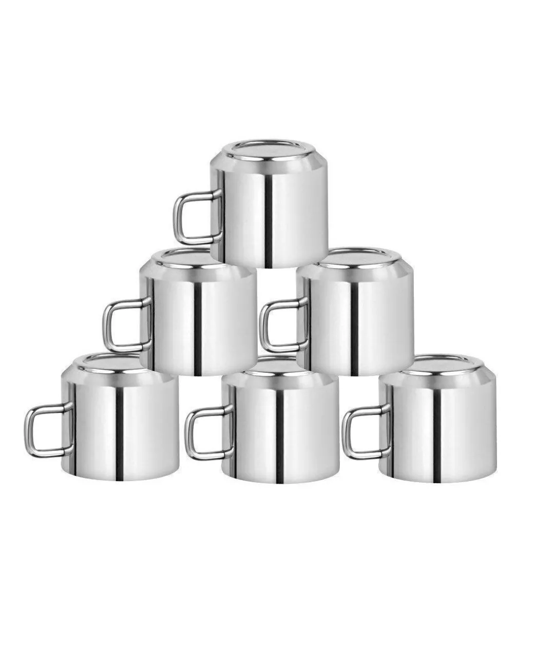 Tea Cups, Silver, Stainless Steel, Set of 6, 100 mL