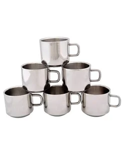 Tea Cups, Silver, Stainless Steel, Set of 6, 100 mL