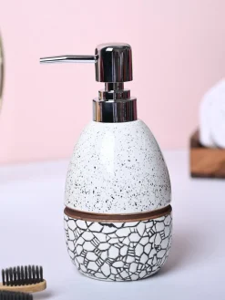 Textured Off-White Ceramic Soap Dispenser