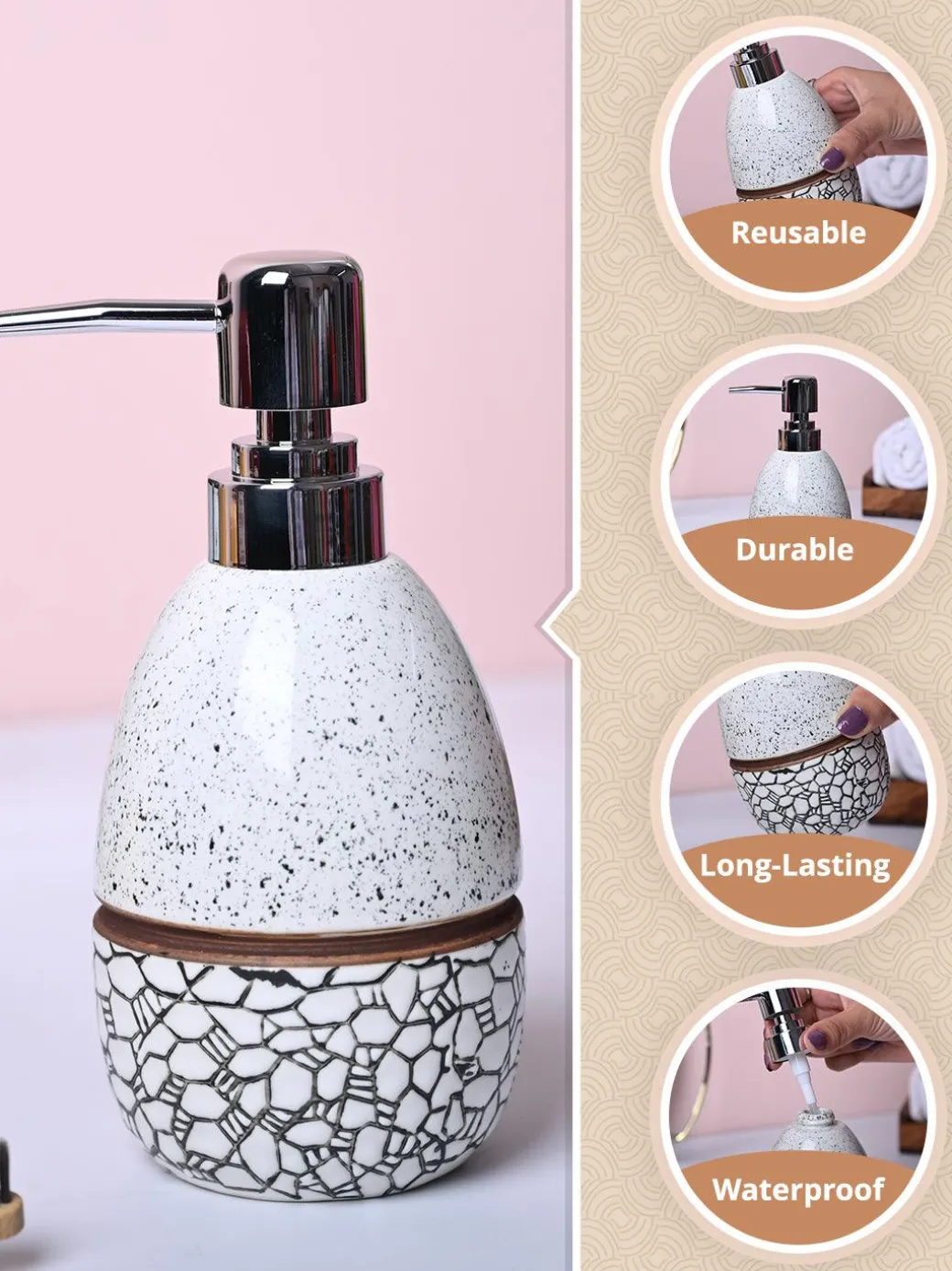 Textured Off-White Ceramic Soap Dispenser