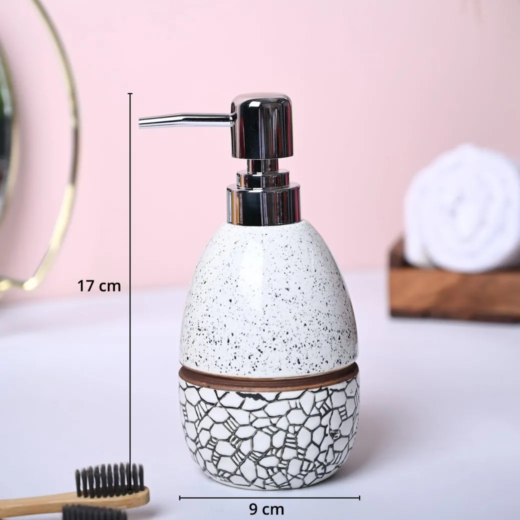 Textured Off-White Ceramic Soap Dispenser