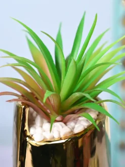 Tranquil Expression - Face Design Ceramic Pot with Artificial Plant