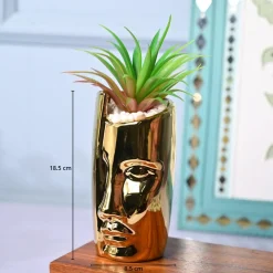Tranquil Expression - Face Design Ceramic Pot with Artificial Plant