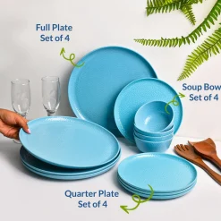 Turquoise Hammered Melamine Dinner Set – 12 Pcs