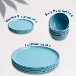 Turquoise Hammered Melamine Dinner Set – 12 Pcs
