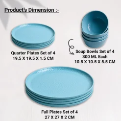 Turquoise Hammered Melamine Dinner Set – 12 Pcs