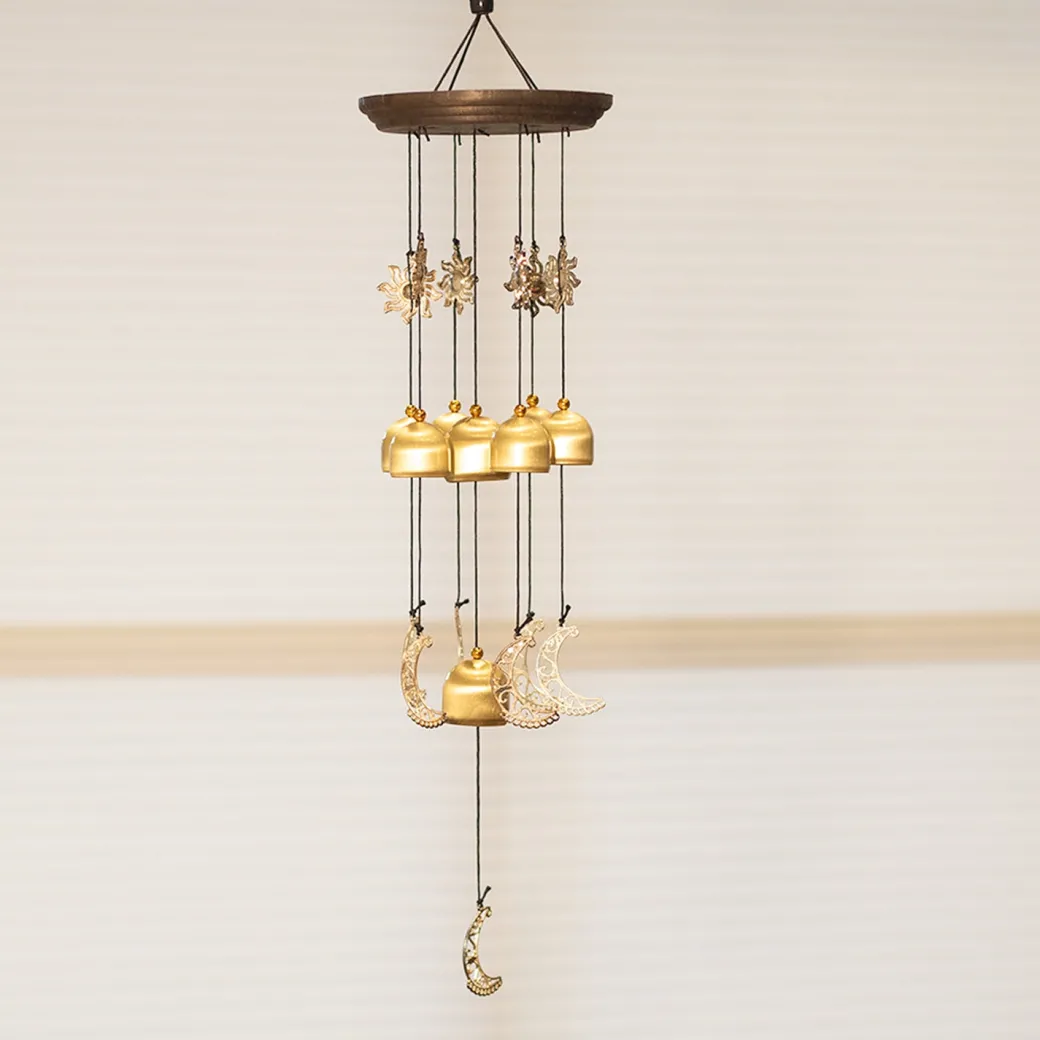 Unique Golden Decorative Wind Chime For Home - 11.5 X 11.5 X 55 Cm