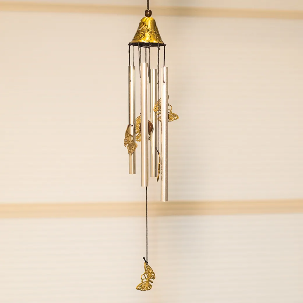 Unique Silver & Copper Decorative Wind Chime For Home - 7 X 7 X 53.5 Cm