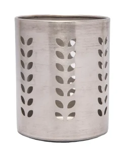 Utensil Caddy, Leaf Punch Design, Silver, Stainless Steel