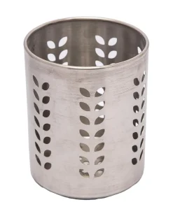 Utensil Caddy, Leaf Punch Design, Silver, Stainless Steel