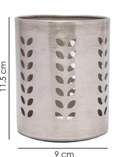 Utensil Caddy, Leaf Punch Design, Silver, Stainless Steel