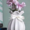 Vase with Bow, Floral Mouth, White, Ceramic