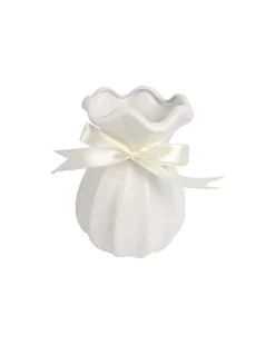 Vase with Bow, Floral Mouth, White, Ceramic