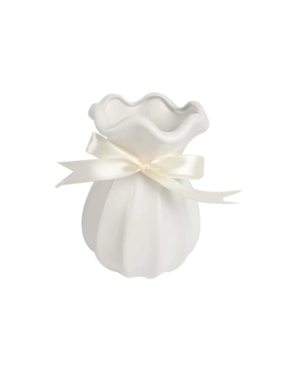 Vase with Bow, Floral Mouth, White, Ceramic