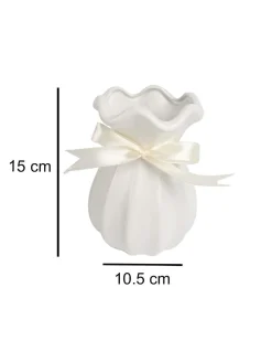 Vase with Bow, Floral Mouth, White, Ceramic