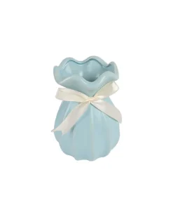 Vase with Bow, Floral Mouth, Turquoise, Ceramic