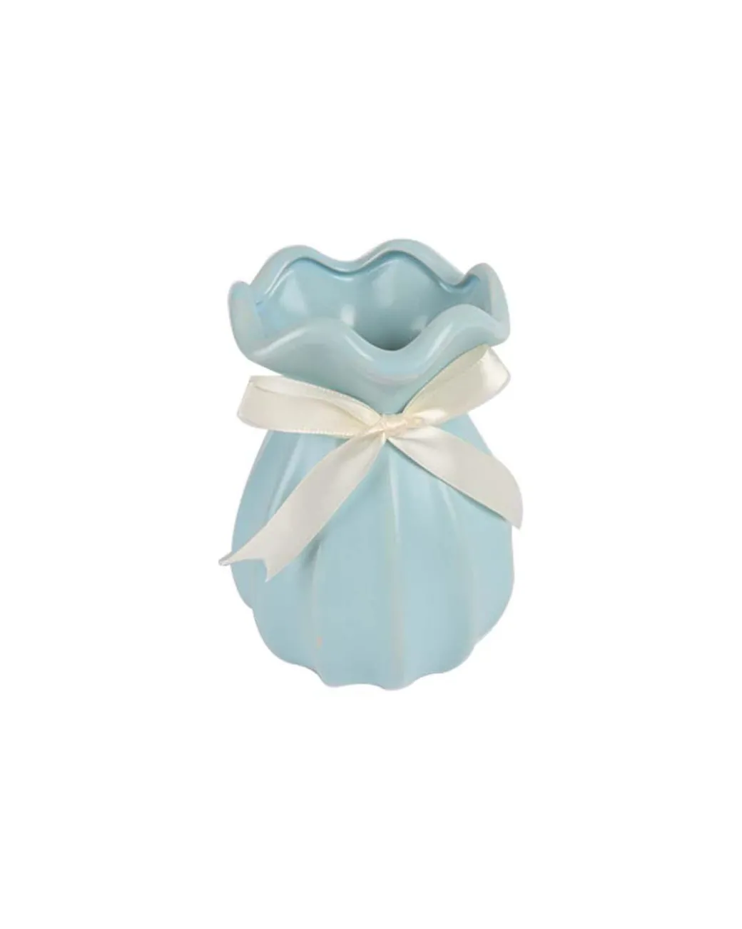 Vase with Bow, Floral Mouth, Turquoise, Ceramic