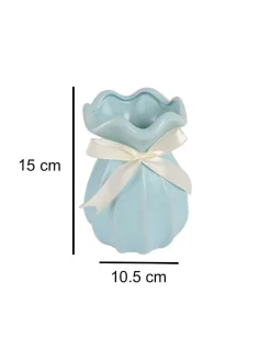 Vase with Bow, Floral Mouth, Turquoise, Ceramic