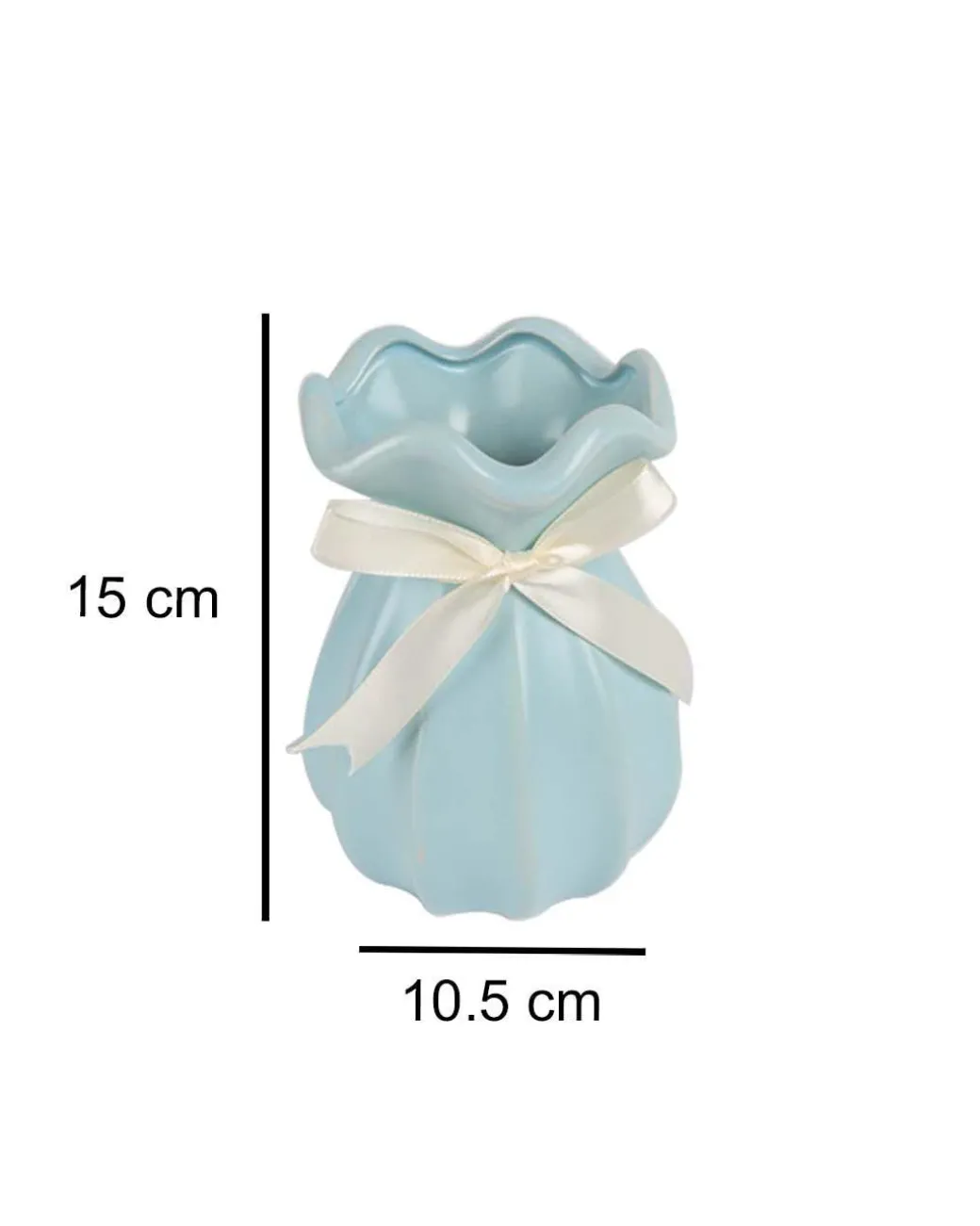 Vase with Bow, Floral Mouth, Turquoise, Ceramic