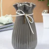 Vase with Tassel, Floral Mouth, Grey, Ceramic