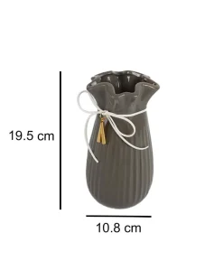 Vase with Tassel, Floral Mouth, Grey, Ceramic