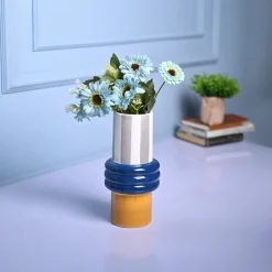 Vibrant Blue & Mustard Ceramic Vase