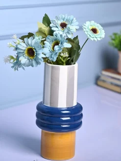 Vibrant Blue & Mustard Ceramic Vase