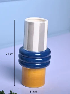 Vibrant Blue & Mustard Ceramic Vase