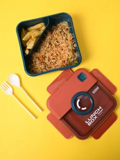 Vibrant Red Lunch Set: 1 Spoon, 1 Fork & 1 Box