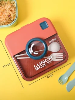 Vibrant Red Lunch Set: 1 Spoon, 1 Fork & 1 Box