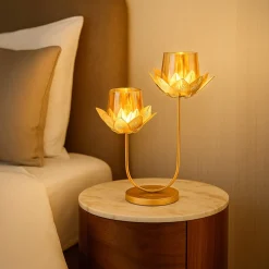 VON CASA 2 Votive T-Light Holder – Golden Lotus Glow