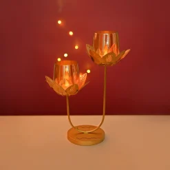 VON CASA 2 Votive T-Light Holder – Golden Lotus Glow