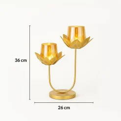 VON CASA 2 Votive T-Light Holder – Golden Lotus Glow
