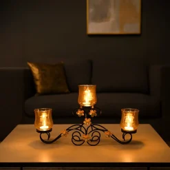 VON CASA 3 Votive T-Light Holder – Black Shine Luster Glass Brilliance