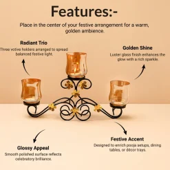 VON CASA 3 Votive T-Light Holder – Black Shine Luster Glass Brilliance