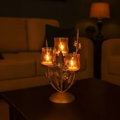 VON CASA 3 Votive T-Light Holder – Golden Luster Glass