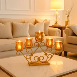 VON CASA 5 Votive T-Light Holder – Golden Vintage Mercury Glass