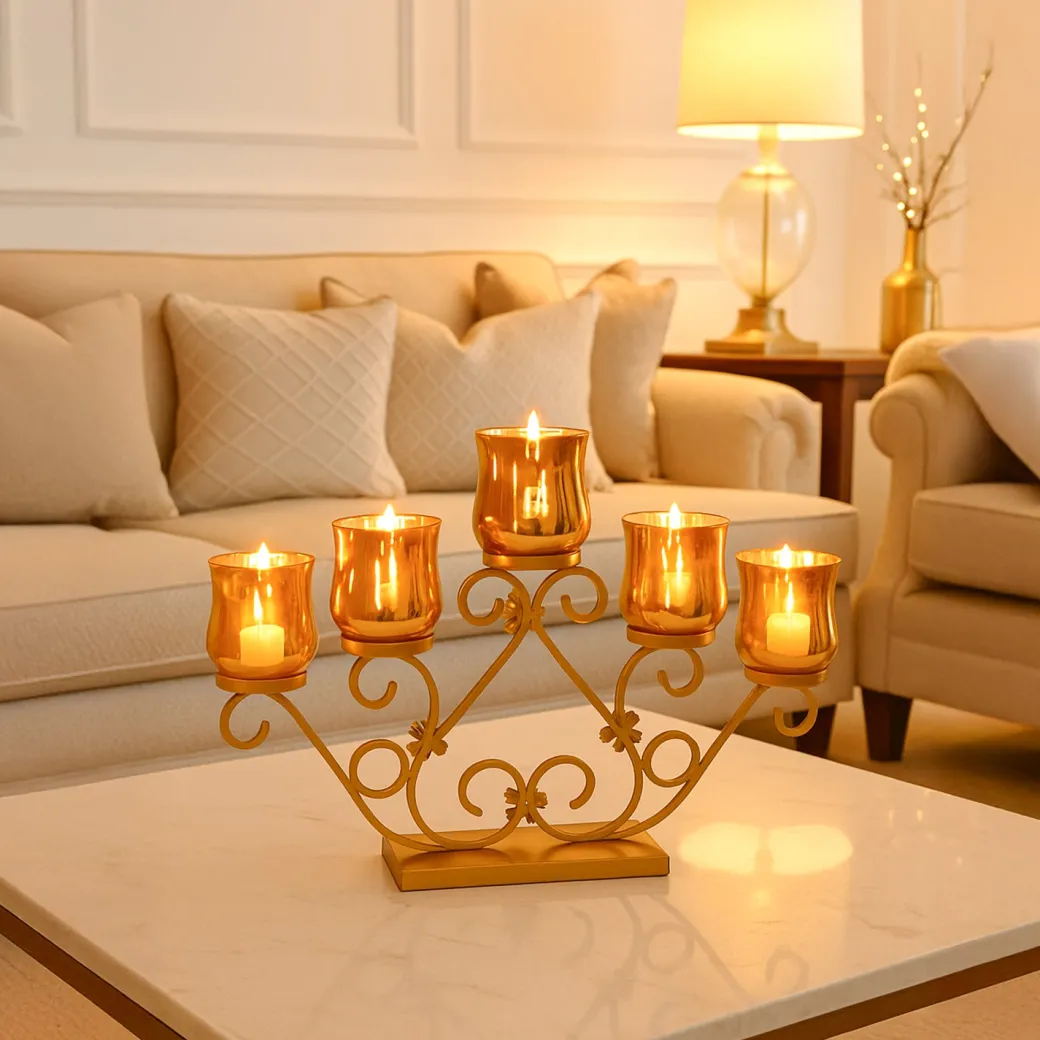 VON CASA 5 Votive T-Light Holder – Golden Vintage Mercury Glass